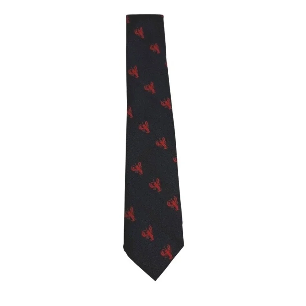 Vtg. Benoit's Maine Lobster Navy‎ Blue Red Nautical Coastal Preppy Men's Necktie
